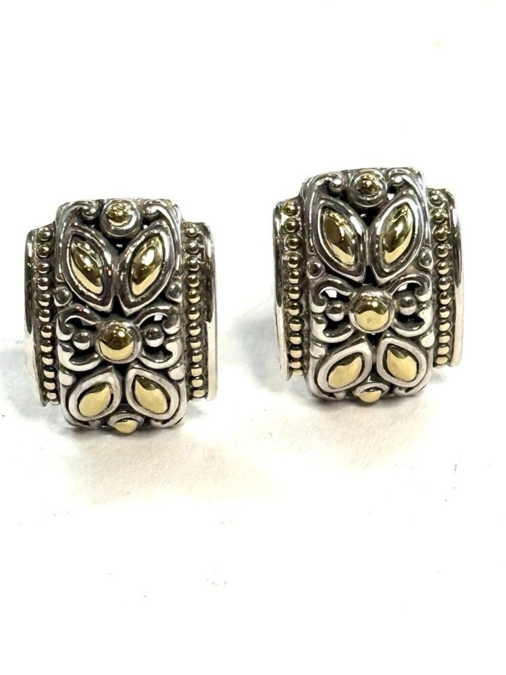 John Hardy Sterling Silver 18k Yellow Gold Jaisalmer Omega Back Earrings JH121